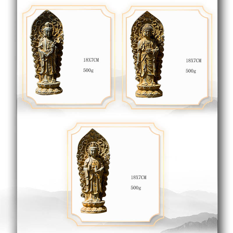 Buddha Stones fatte a mano Amitabha Guanyin Avalokitesvara Mahasthamaprapta Polvere di ferro Ruggine Statua in resina colata Decorazione