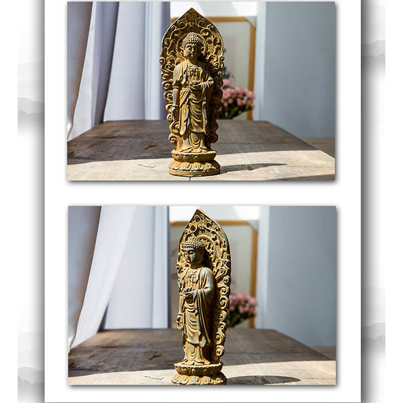 Buddha Stones fatte a mano Amitabha Guanyin Avalokitesvara Mahasthamaprapta Polvere di ferro Ruggine Statua in resina colata Decorazione - image 13
