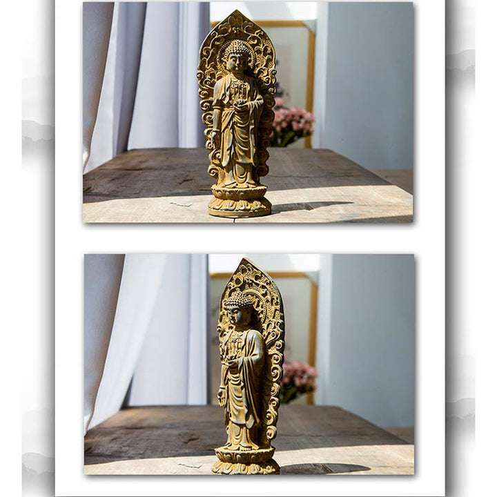 Buddha Stones fatte a mano Amitabha Guanyin Avalokitesvara Mahasthamaprapta Polvere di ferro Ruggine Statua in resina colata Decorazione - image 13