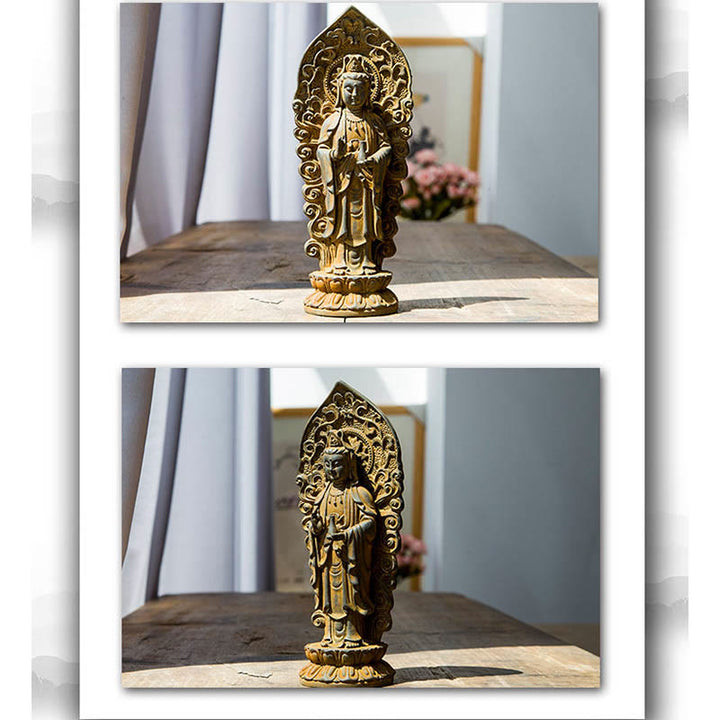 Buddha Stones fatte a mano Amitabha Guanyin Avalokitesvara Mahasthamaprapta Polvere di ferro Ruggine Statua in resina colata Decorazione