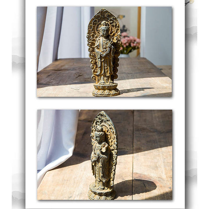 Buddha Stones fatte a mano Amitabha Guanyin Avalokitesvara Mahasthamaprapta Polvere di ferro Ruggine Statua in resina colata Decorazione