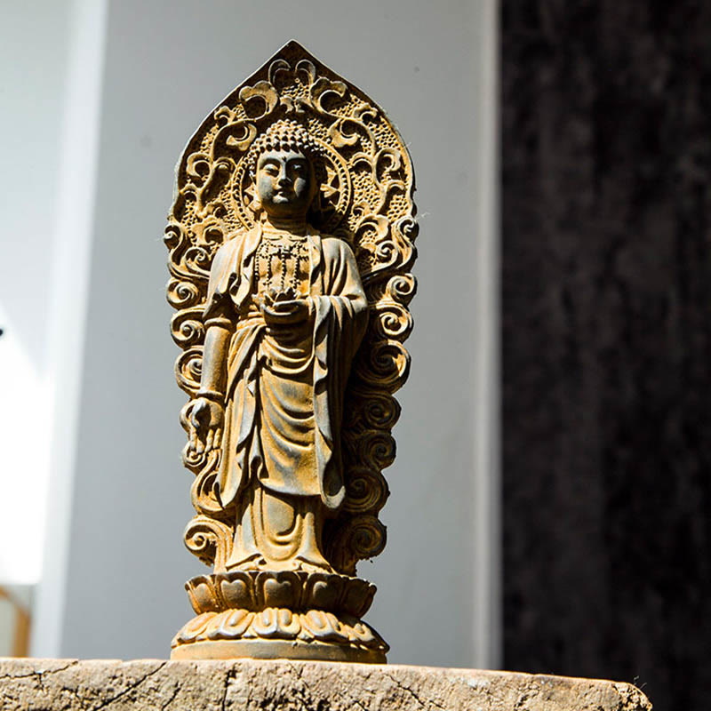 Buddha Stones fatte a mano Amitabha Guanyin Avalokitesvara Mahasthamaprapta Polvere di ferro Ruggine Statua in resina colata Decorazione - image 9