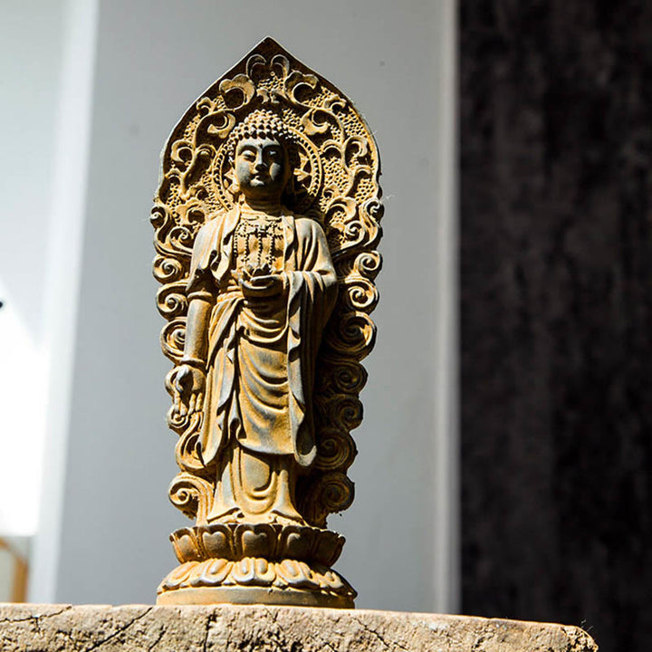 Buddha Stones fatte a mano Amitabha Guanyin Avalokitesvara Mahasthamaprapta Polvere di ferro Ruggine Statua in resina colata Decorazione - image 9