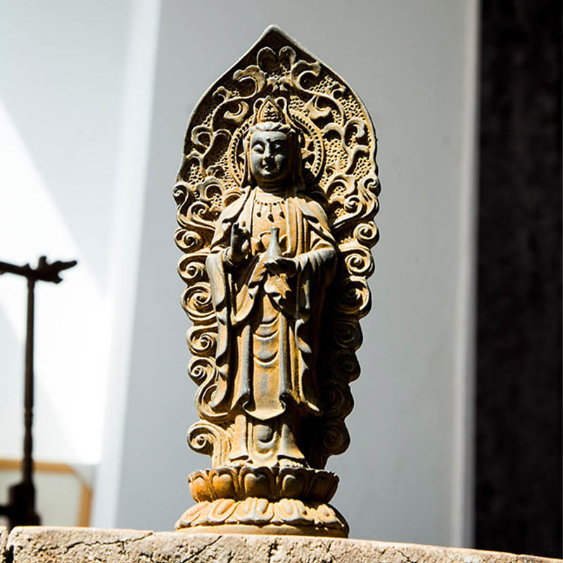 Buddha Stones fatte a mano Amitabha Guanyin Avalokitesvara Mahasthamaprapta Polvere di ferro Ruggine Statua in resina colata Decorazione