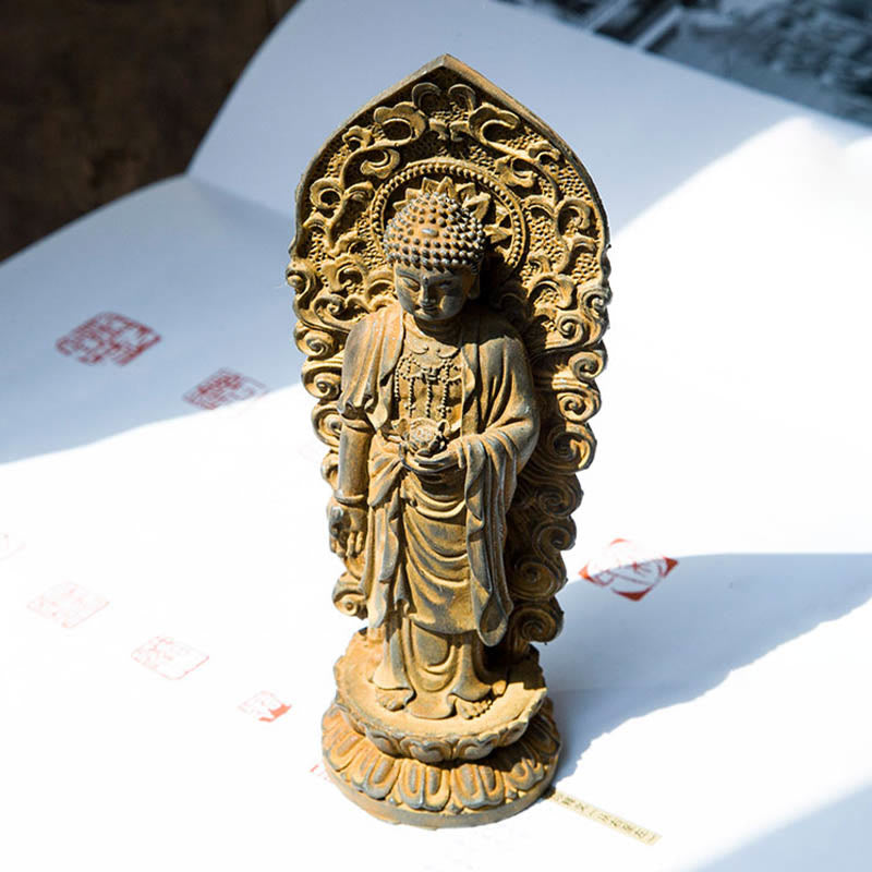 Buddha Stones fatte a mano Amitabha Guanyin Avalokitesvara Mahasthamaprapta Polvere di ferro Ruggine Statua in resina colata Decorazione - image 10