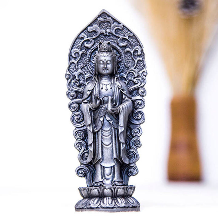 Buddha Stones fatte a mano Amitabha Guanyin Avalokitesvara Mahasthamaprapta Polvere di ferro Ruggine Statua in resina colata Decorazione