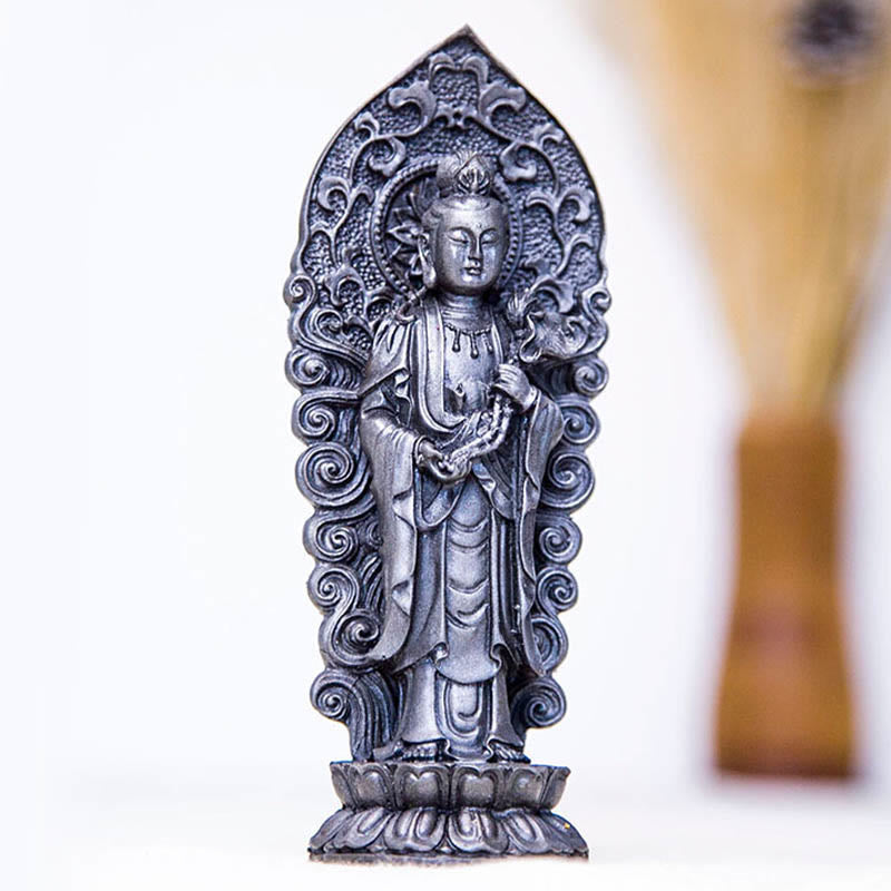 Buddha Stones fatte a mano Amitabha Guanyin Avalokitesvara Mahasthamaprapta Polvere di ferro Ruggine Statua in resina colata Decorazione