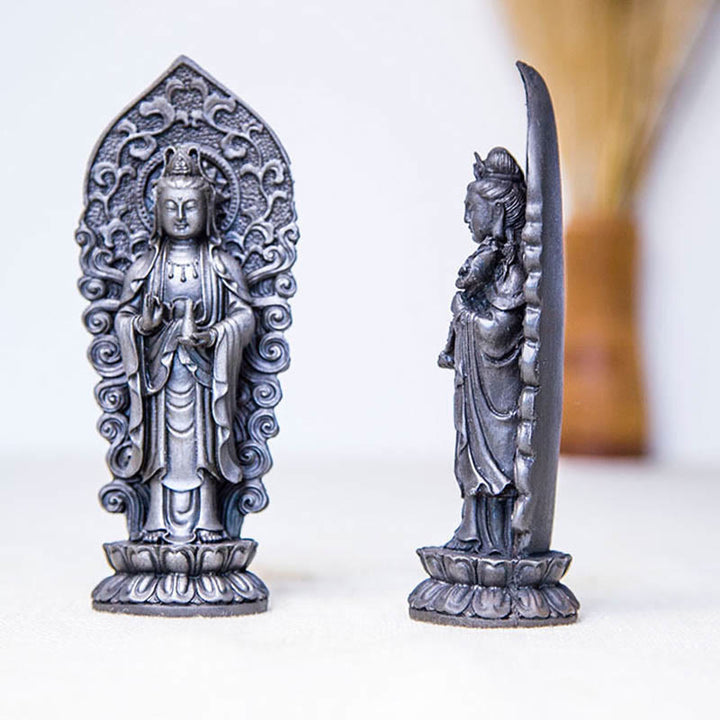 Buddha Stones fatte a mano Amitabha Guanyin Avalokitesvara Mahasthamaprapta Polvere di ferro Ruggine Statua in resina colata Decorazione