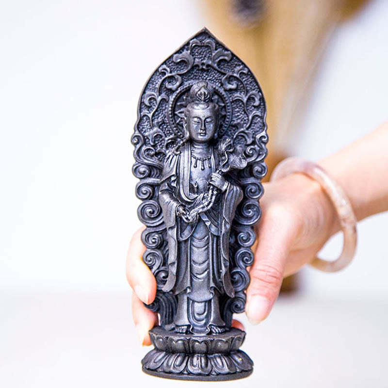 Buddha Stones fatte a mano Amitabha Guanyin Avalokitesvara Mahasthamaprapta Polvere di ferro Ruggine Statua in resina colata Decorazione - image 25
