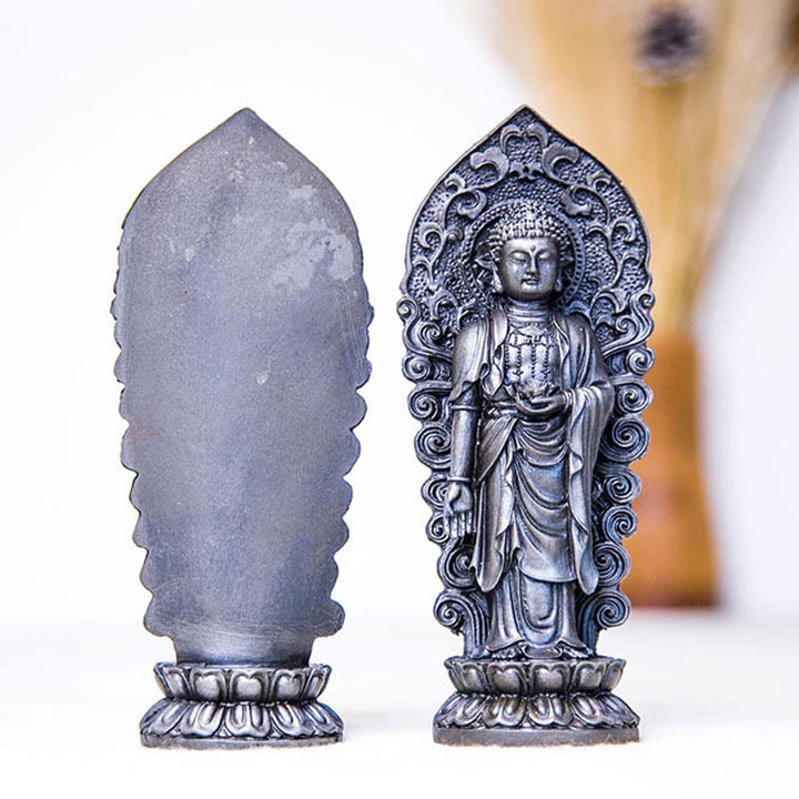 Buddha Stones fatte a mano Amitabha Guanyin Avalokitesvara Mahasthamaprapta Polvere di ferro Ruggine Statua in resina colata Decorazione - image 28