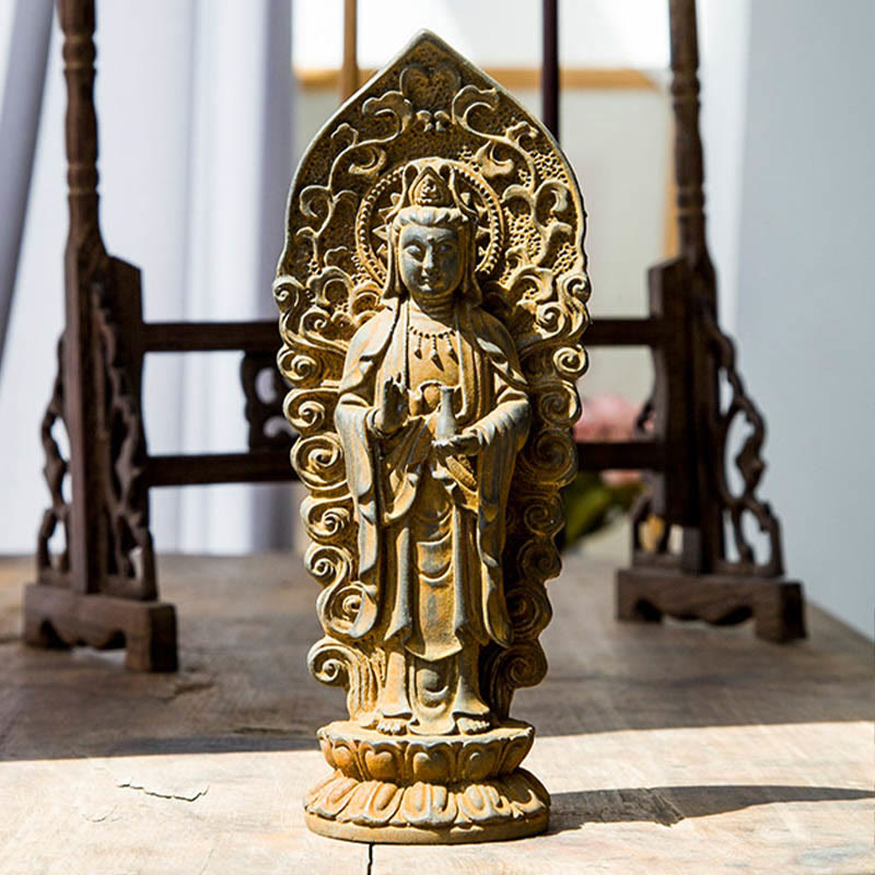 Buddha Stones fatte a mano Amitabha Guanyin Avalokitesvara Mahasthamaprapta Polvere di ferro Ruggine Statua in resina colata Decorazione