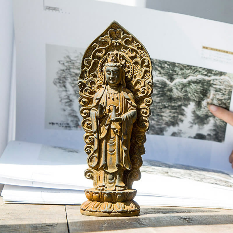 Buddha Stones fatte a mano Amitabha Guanyin Avalokitesvara Mahasthamaprapta Polvere di ferro Ruggine Statua in resina colata Decorazione
