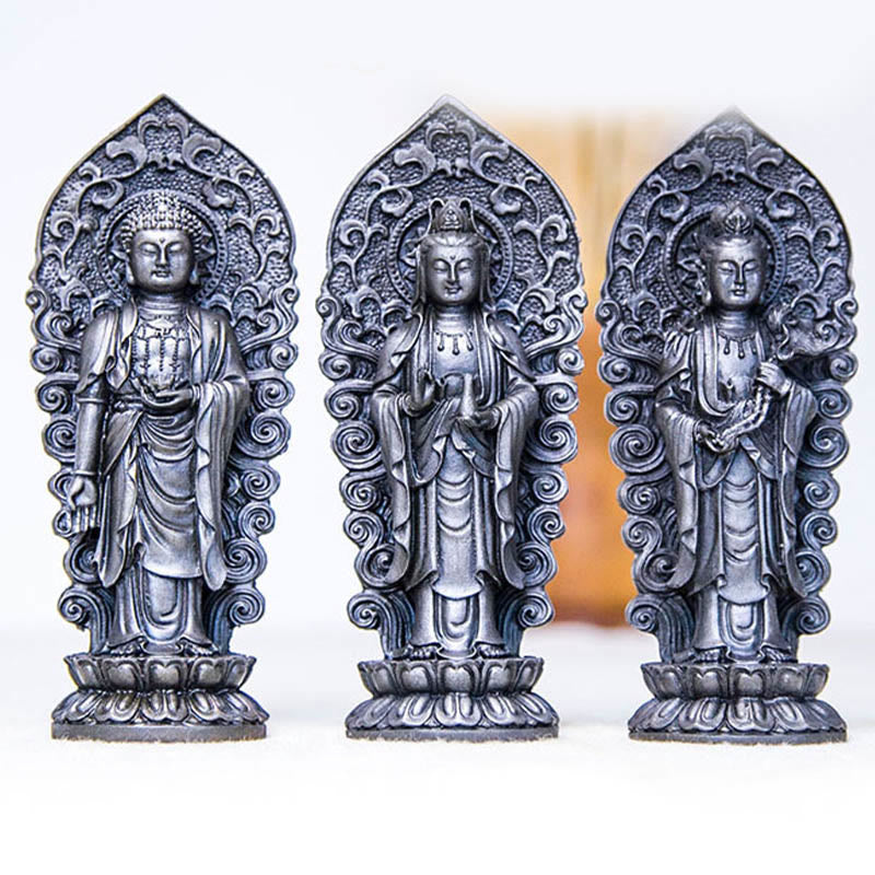 Buddha Stones fatte a mano Amitabha Guanyin Avalokitesvara Mahasthamaprapta Polvere di ferro Ruggine Statua in resina colata Decorazione