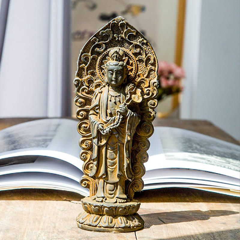 Buddha Stones fatte a mano Amitabha Guanyin Avalokitesvara Mahasthamaprapta Polvere di ferro Ruggine Statua in resina colata Decorazione - image 2