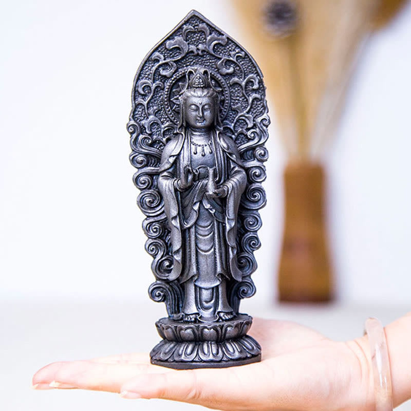 Buddha Stones fatte a mano Amitabha Guanyin Avalokitesvara Mahasthamaprapta Polvere di ferro Ruggine Statua in resina colata Decorazione
