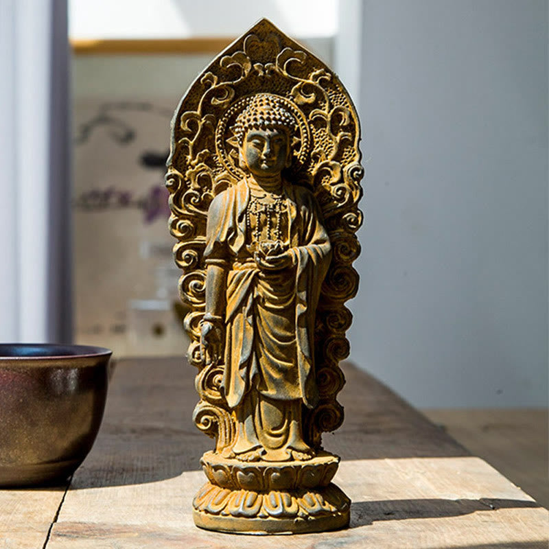 Buddha Stones fatte a mano Amitabha Guanyin Avalokitesvara Mahasthamaprapta Polvere di ferro Ruggine Statua in resina colata Decorazione