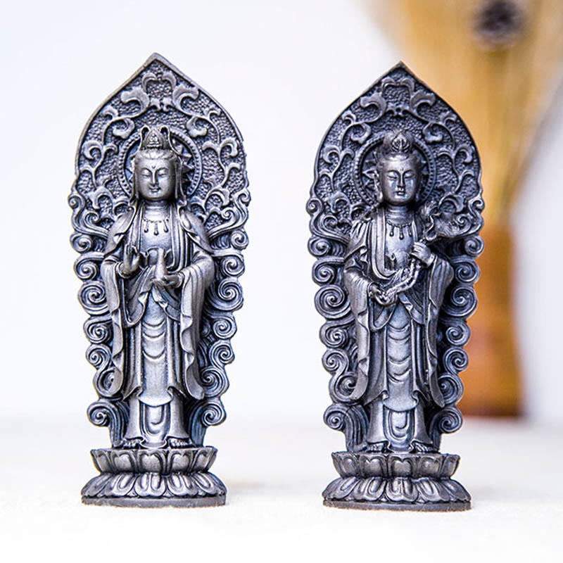 Buddha Stones fatte a mano Amitabha Guanyin Avalokitesvara Mahasthamaprapta Polvere di ferro Ruggine Statua in resina colata Decorazione