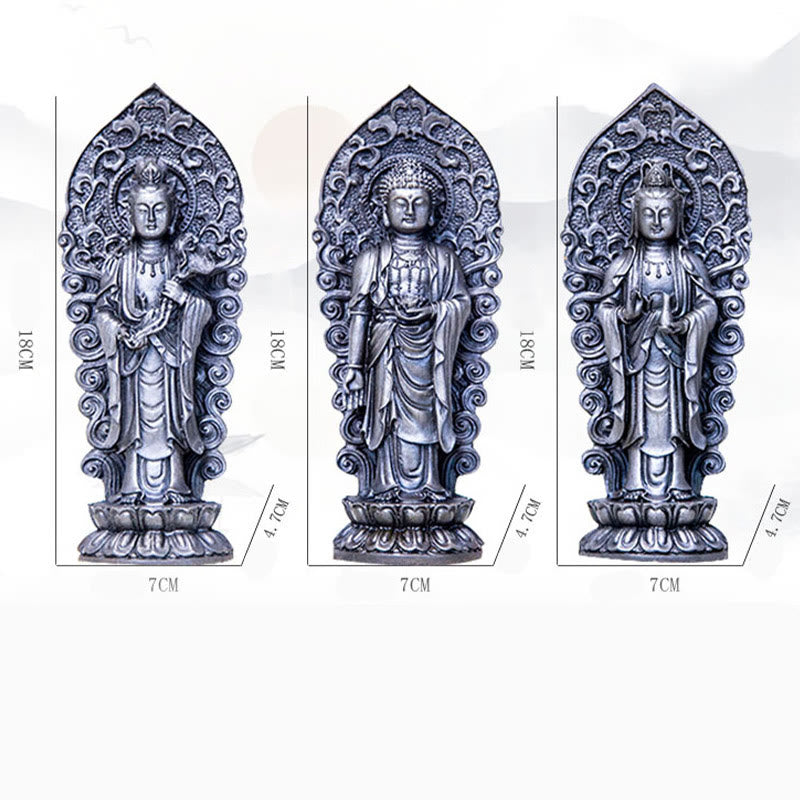 Buddha Stones fatte a mano Amitabha Guanyin Avalokitesvara Mahasthamaprapta Polvere di ferro Ruggine Statua in resina colata Decorazione
