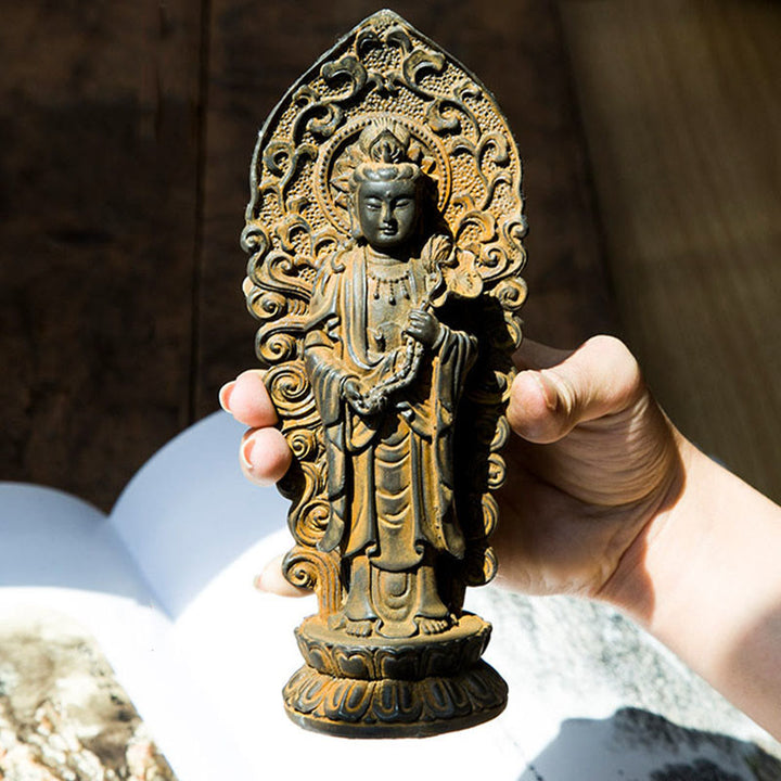 Buddha Stones fatte a mano Amitabha Guanyin Avalokitesvara Mahasthamaprapta Polvere di ferro Ruggine Statua in resina colata Decorazione - image 3