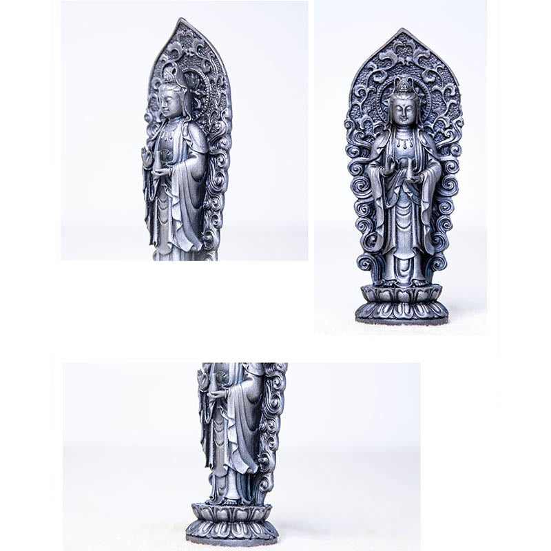 Buddha Stones fatte a mano Amitabha Guanyin Avalokitesvara Mahasthamaprapta Polvere di ferro Ruggine Statua in resina colata Decorazione