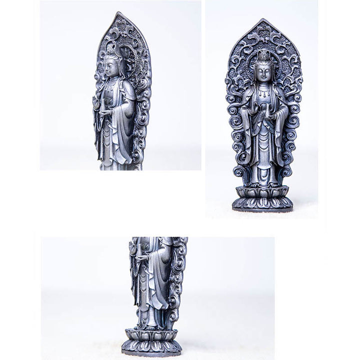 Buddha Stones fatte a mano Amitabha Guanyin Avalokitesvara Mahasthamaprapta Polvere di ferro Ruggine Statua in resina colata Decorazione