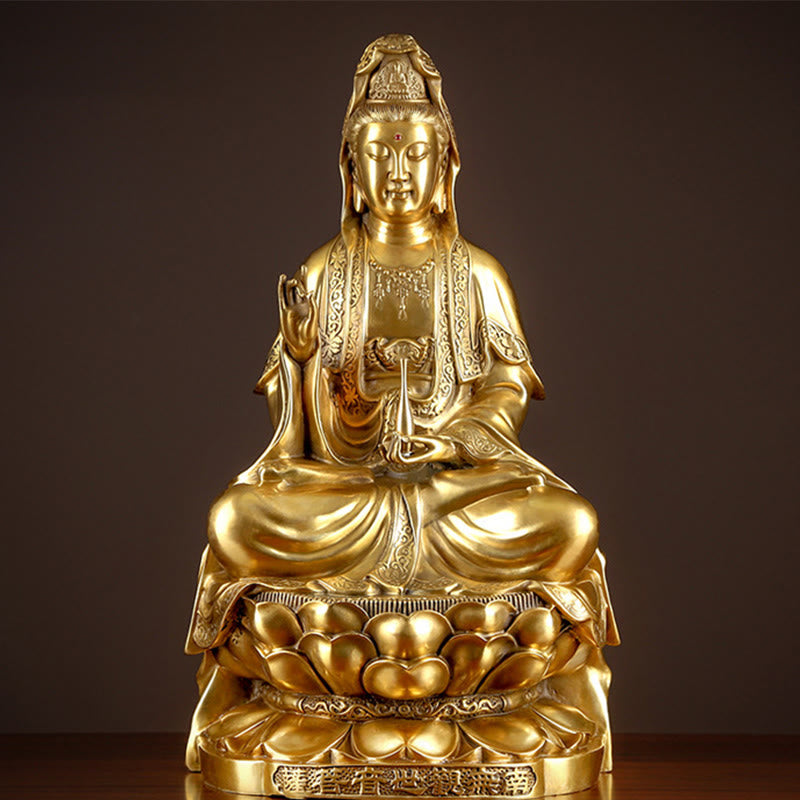 Buddha Stones Kwan Yin Avalokitesvara Ricchezza Ottone Rame Statua Casa Scrivania Decorazione - image 0