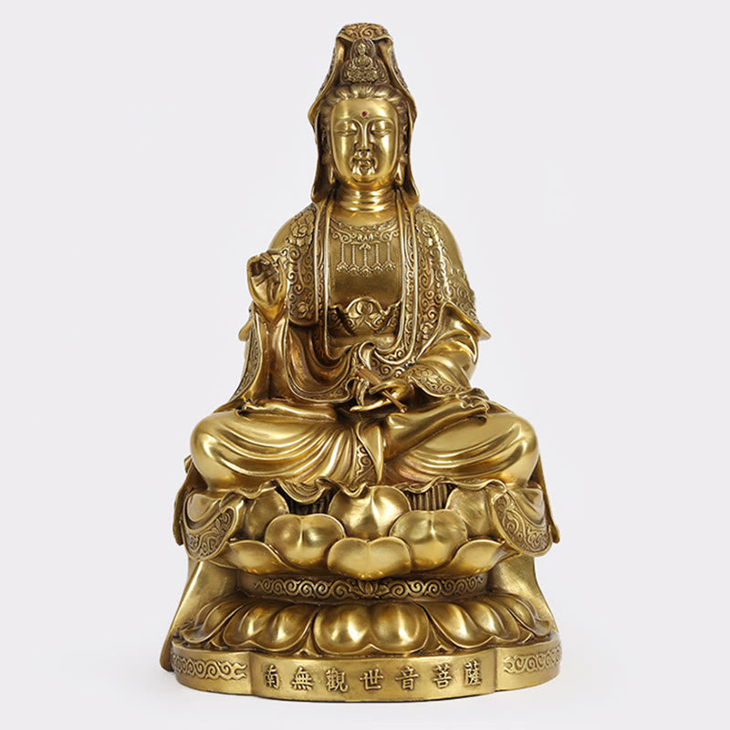 Buddha Stones Kwan Yin Avalokitesvara Ricchezza Ottone Rame Statua Casa Scrivania Decorazione - Avalokitesvara 23*20*40cm - image 1
