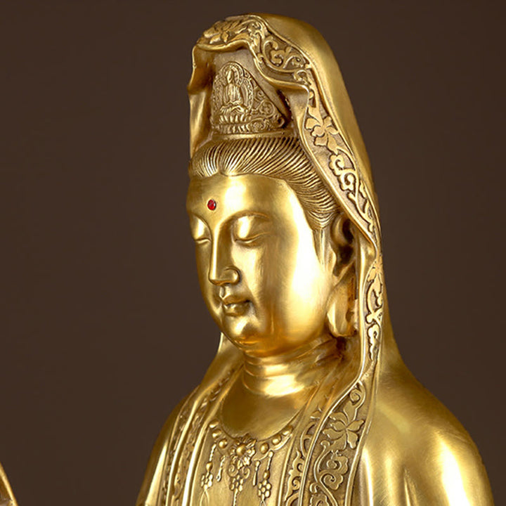 Buddha Stones Kwan Yin Avalokitesvara Ricchezza Ottone Rame Statua Casa Scrivania Decorazione - image 9