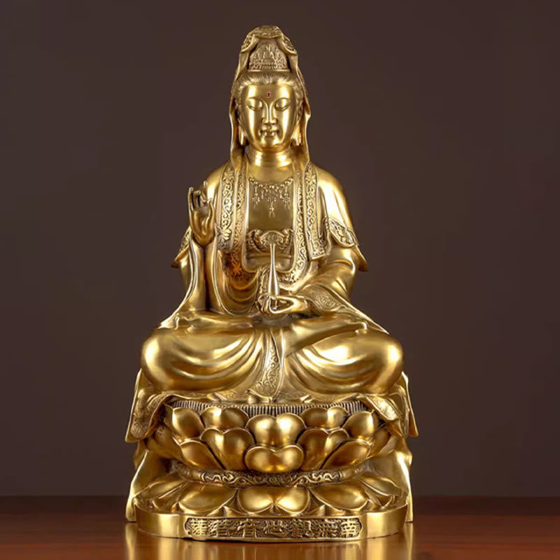 Buddha Stones Kwan Yin Avalokitesvara Ricchezza Ottone Rame Statua Casa Scrivania Decorazione - image 11