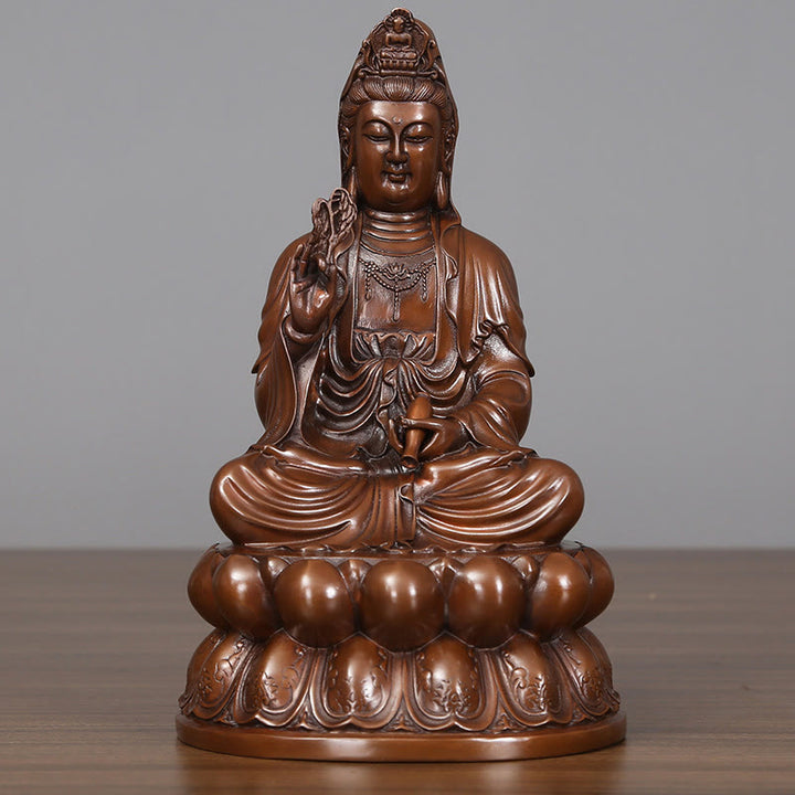 Buddha Stones Kwan Yin Avalokitesvara Lotus Ricchezza Statua in Rame Decorazione per la Scrivania di Casa - Piccolo Avalokitesvara 15*13,5*25cm - image 2