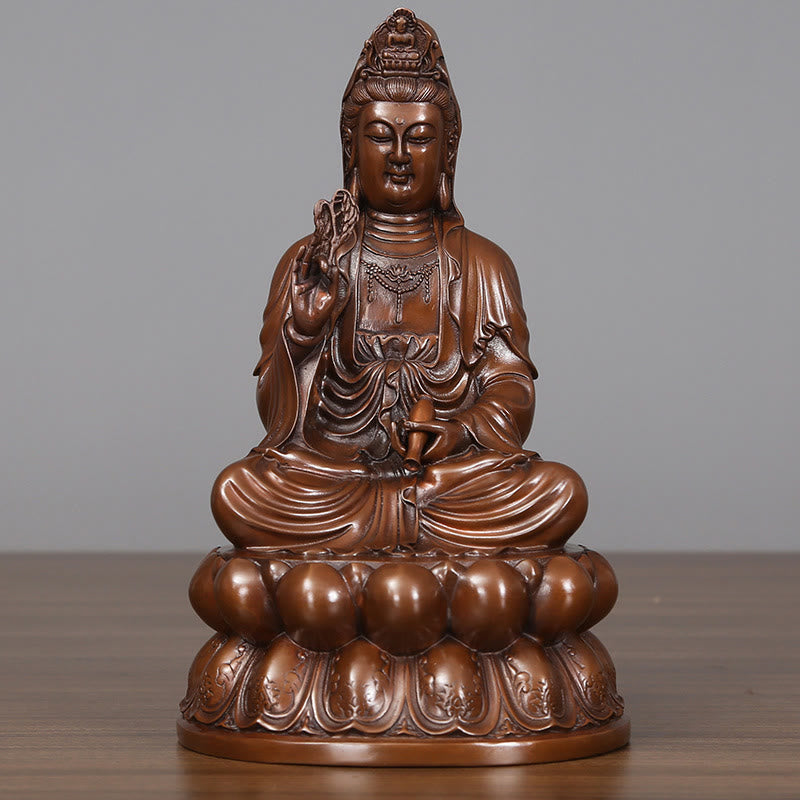 Buddha Stones Kwan Yin Avalokitesvara Lotus Ricchezza Statua in Rame Decorazione per la Scrivania di Casa