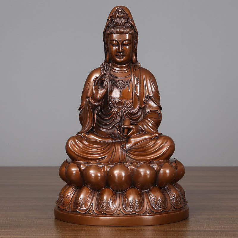 Buddha Stones Kwan Yin Avalokitesvara Lotus Ricchezza Statua in Rame Decorazione per la Scrivania di Casa