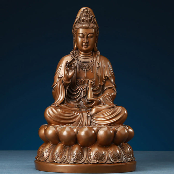 Buddha Stones Kwan Yin Avalokitesvara Lotus Ricchezza Statua in Rame Decorazione per la Scrivania di Casa