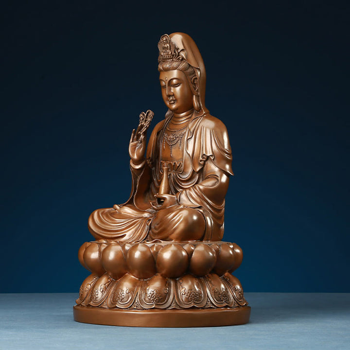 Buddha Stones Kwan Yin Avalokitesvara Lotus Ricchezza Statua in Rame Decorazione per la Scrivania di Casa