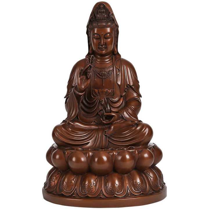Buddha Stones Kwan Yin Avalokitesvara Lotus Ricchezza Statua in Rame Decorazione per la Scrivania di Casa