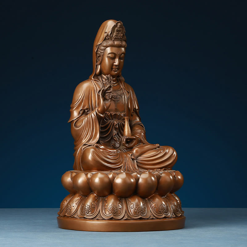 Buddha Stones Kwan Yin Avalokitesvara Lotus Ricchezza Statua in Rame Decorazione per la Scrivania di Casa