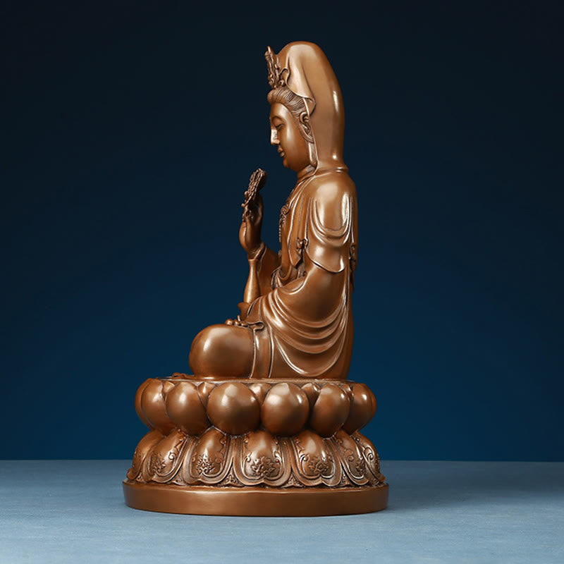 Buddha Stones Kwan Yin Avalokitesvara Lotus Ricchezza Statua in Rame Decorazione per la Scrivania di Casa