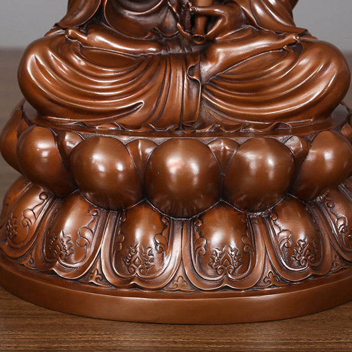 Buddha Stones Kwan Yin Avalokitesvara Lotus Ricchezza Statua in Rame Decorazione per la Scrivania di Casa