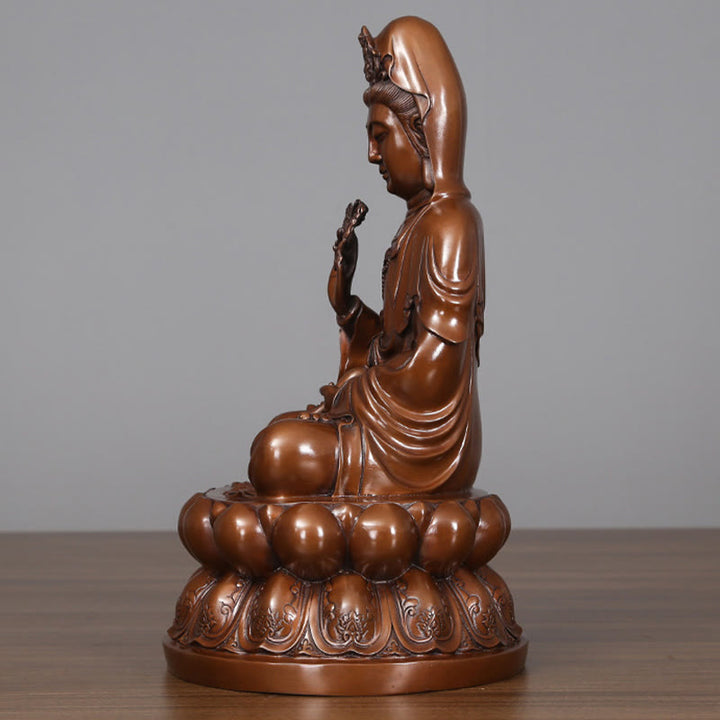 Buddha Stones Kwan Yin Avalokitesvara Lotus Ricchezza Statua in Rame Decorazione per la Scrivania di Casa