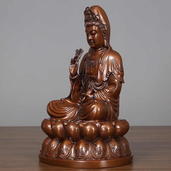 Buddha Stones Kwan Yin Avalokitesvara Lotus Ricchezza Statua in Rame Decorazione per la Scrivania di Casa