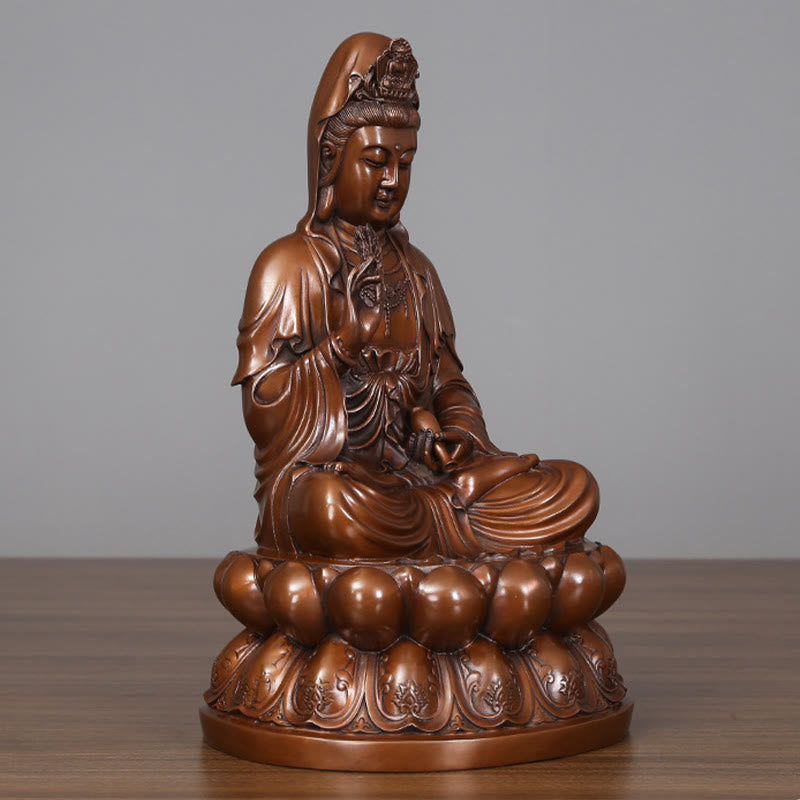 Buddha Stones Kwan Yin Avalokitesvara Lotus Ricchezza Statua in Rame Decorazione per la Scrivania di Casa