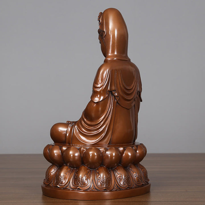 Buddha Stones Kwan Yin Avalokitesvara Lotus Ricchezza Statua in Rame Decorazione per la Scrivania di Casa