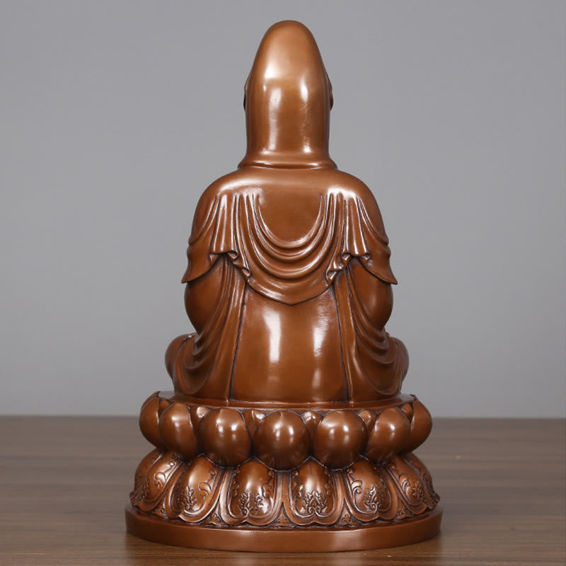 Buddha Stones Kwan Yin Avalokitesvara Lotus Ricchezza Statua in Rame Decorazione per la Scrivania di Casa