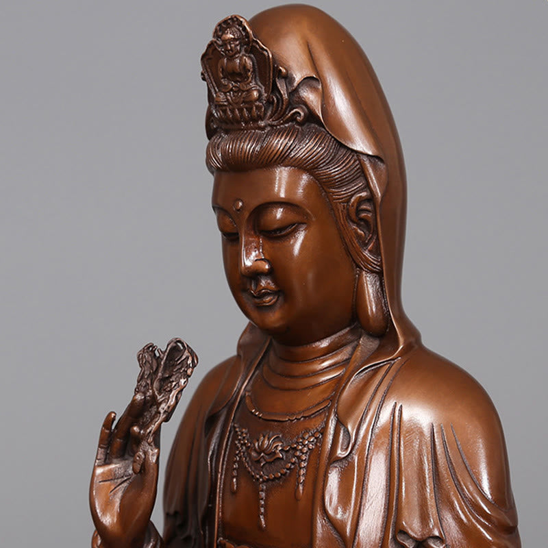 Buddha Stones Kwan Yin Avalokitesvara Lotus Ricchezza Statua in Rame Decorazione per la Scrivania di Casa