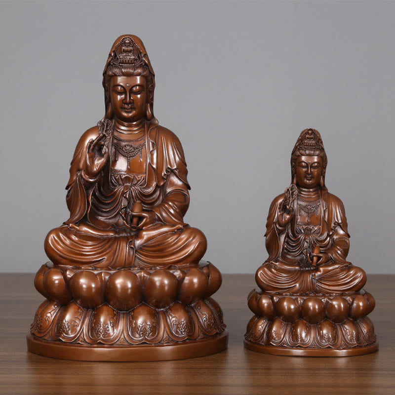Buddha Stones Kwan Yin Avalokitesvara Lotus Ricchezza Statua in Rame Decorazione per la Scrivania di Casa