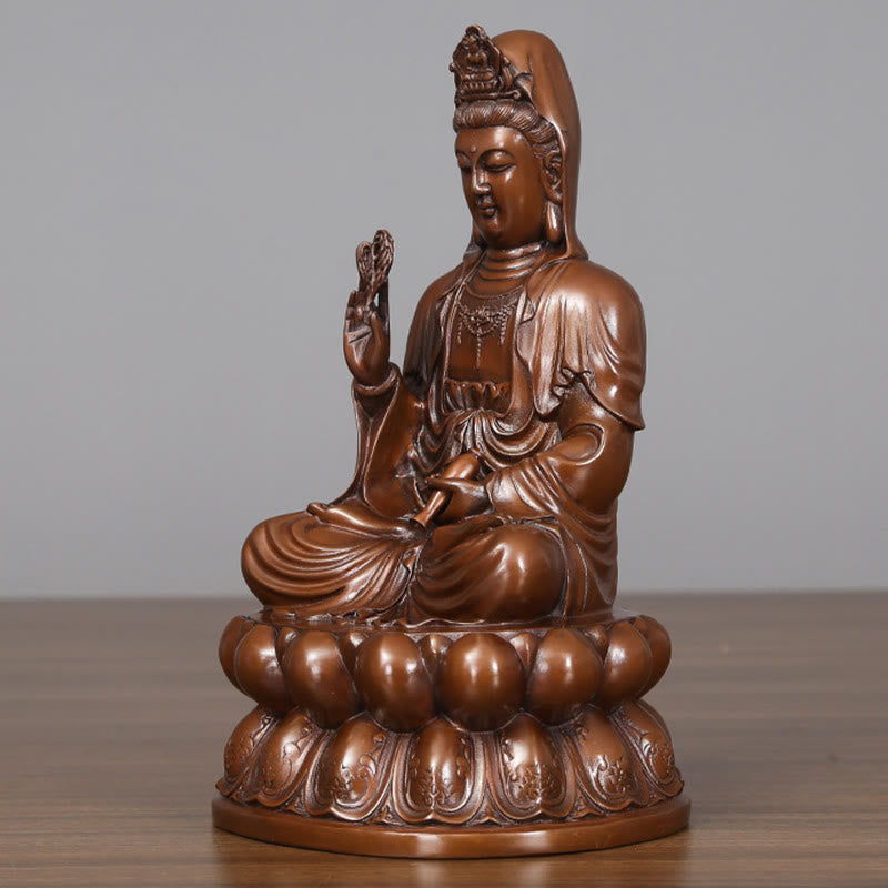 Buddha Stones Kwan Yin Avalokitesvara Lotus Ricchezza Statua in Rame Decorazione per la Scrivania di Casa