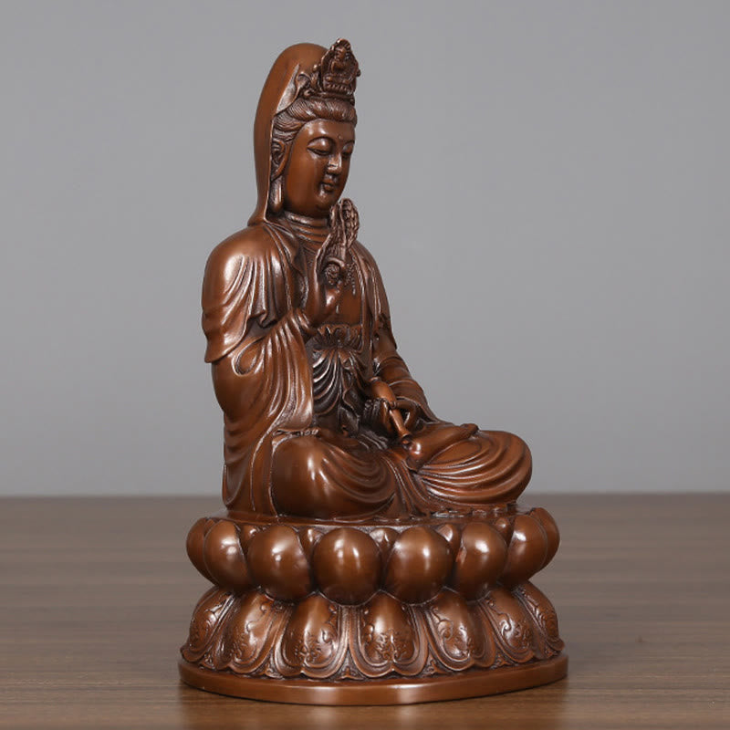 Buddha Stones Kwan Yin Avalokitesvara Lotus Ricchezza Statua in Rame Decorazione per la Scrivania di Casa