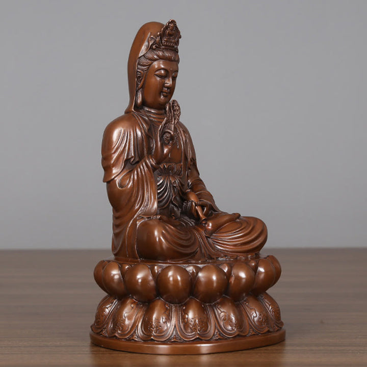 Buddha Stones Kwan Yin Avalokitesvara Lotus Ricchezza Statua in Rame Decorazione per la Scrivania di Casa