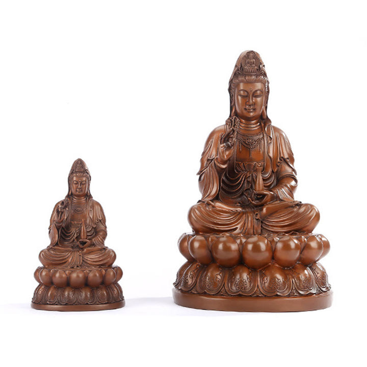 Buddha Stones Kwan Yin Avalokitesvara Lotus Ricchezza Statua in Rame Decorazione per la Scrivania di Casa