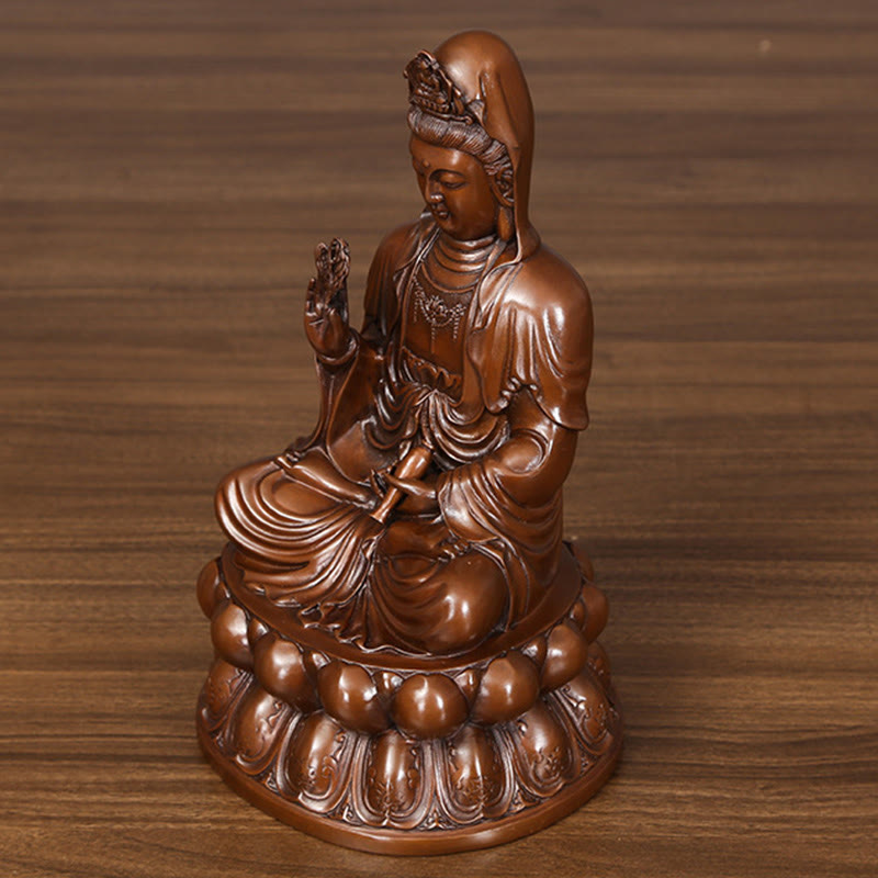 Buddha Stones Kwan Yin Avalokitesvara Lotus Ricchezza Statua in Rame Decorazione per la Scrivania di Casa